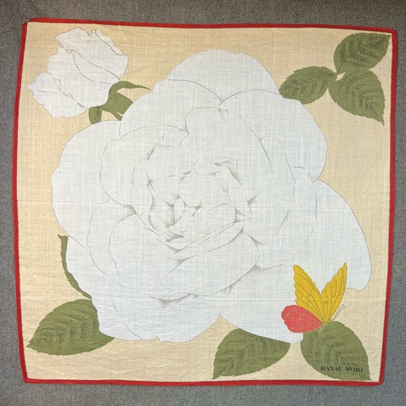 Set Of 2 Hanae Mori Black Multicolor Floral & Cream Tan Handkerchiefs/Bandana - Picture 9 of 15